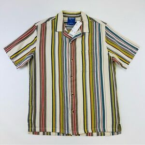 Mens short sleeve cotton shirt NEW with tags Striped Small collar button down